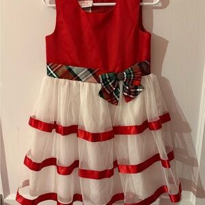 Bonnie Jean Festive Red and White Plaid Bow Dress Christmas